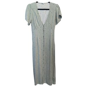 Cotton:On A-Line Maxi Dress Soft Green Floral Women's Size Small Button Front